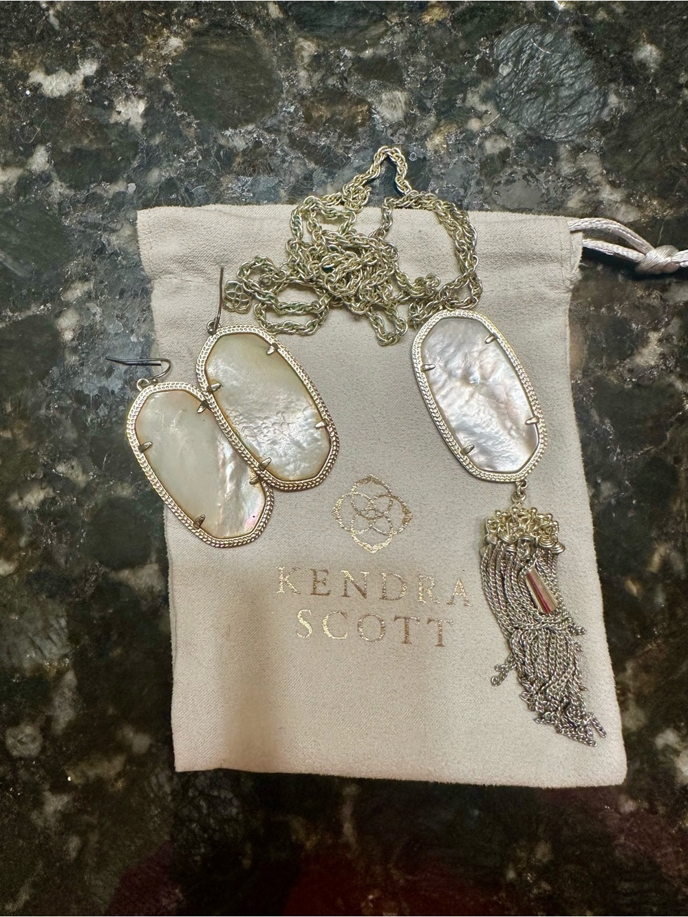 Kendra Scott Claire Gold Mother-of-Pearl Pendant Necklace and Earrings Set